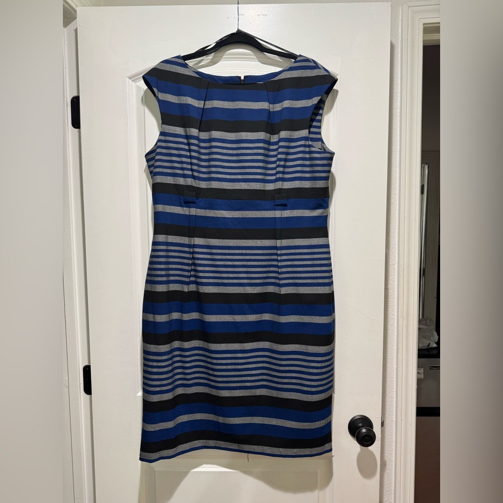 Calvin Klein Blue and Gray Sheath Midi Dress